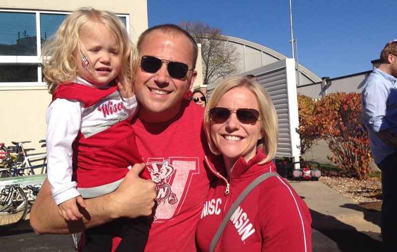 Kelley and her family ready to cheer the Badgers onto a Homecoming win in 2014.