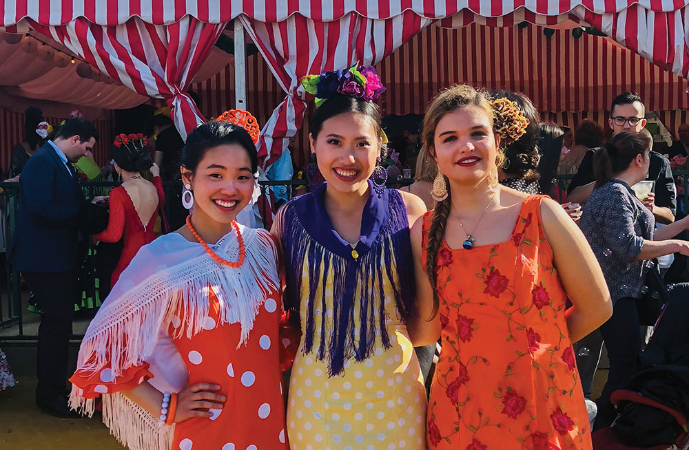 Andrea Xiong with two other women in Seville, Spain