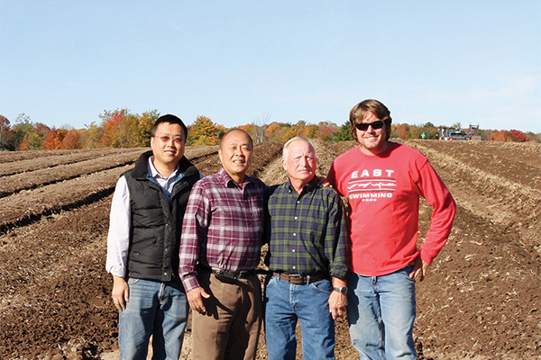 For the 40th anniversary of Hsu Ginseng Enterprises, Hsu (L) posed for a 
                                    commemorative picture with (L to R) his father Paul C. Hsu, president and 
                                    founder; Ron Sandquist, the first employee and former manager of Hsu Ginseng 
                                    Farms (retired); and Nick Sandquist, Ron’s son and the current manager of Hsu Ginseng Farms.