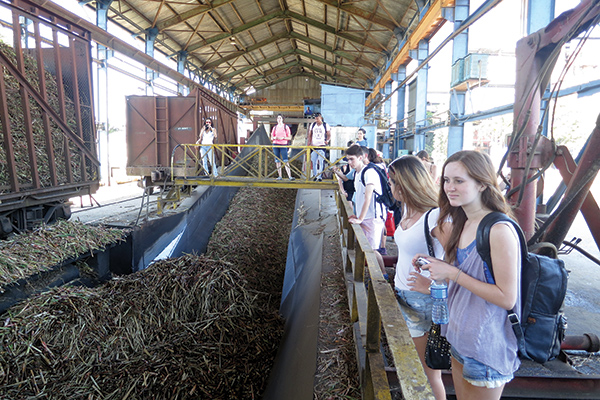 Alissa Novak (BBA ‘16, R) tours a sugar cane grinding facility on a plantation
located in Artemisa province with a group of UW–Madison students. The tour was led by Jorge Lodos Fernandez, vice president of AZCUBA (not pictured).