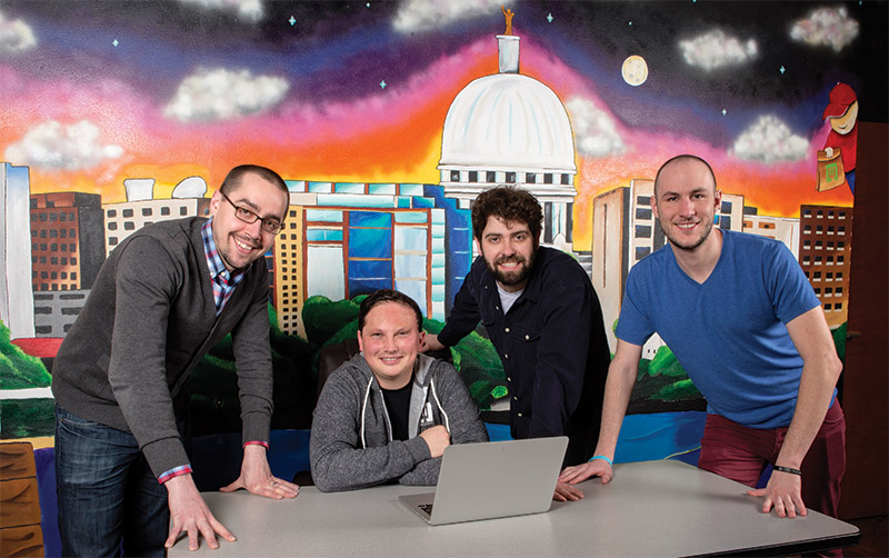 EatStreet leaders (L to R)
                                    Rob Polenska (BBA '06), Matt
                                    Howard (B.S. '11), Eric Martell
                                    (B.S. '12), and Alex Wyler
                                    built a $30 million startup in
                                    Madison with the help of WSB
                                    programs and connections.