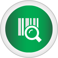 Icon showing a magnifying glass on top of a bar code