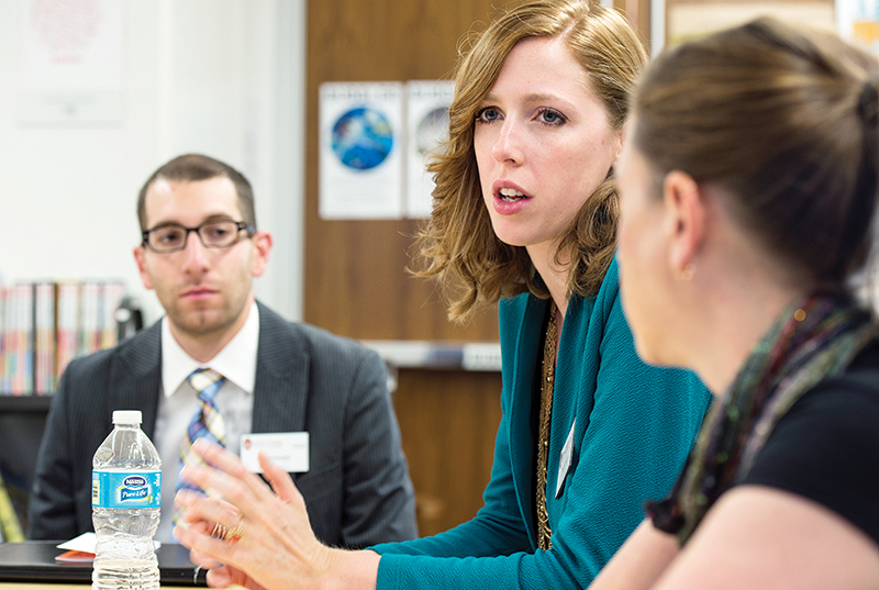 Jessie Wright speaks with staff from the Madison Public Library