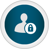Icon showing a lock on top of a outline of a human shape