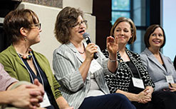 Victoria Hutter (M.A. ‘94), Wendy Thomas (M.A. ‘92), Katie Harrell (MBA ‘10), and Jennifer McFarland (M.A. ‘96) led a panel discussion at the Bolz Center’s Collegium about how the arts administration program impacted their work in and outside the arts.