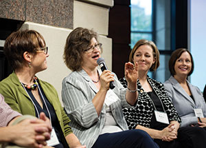 Victoria Hutter (M.A. ‘94), Wendy Thomas (M.A. ‘92), Katie Harrell (MBA ‘10), and Jennifer McFarland (M.A. ‘96) led a panel discussion at the Bolz Center’s Collegium about how the arts administration program impacted their work in and outside the arts.