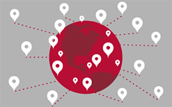 Map showing University of Wisconsin alumni connections all over the world