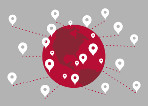 Map showing University of Wisconsin alumni connections all over the world