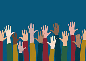 Illustration of a bunch of raised hands