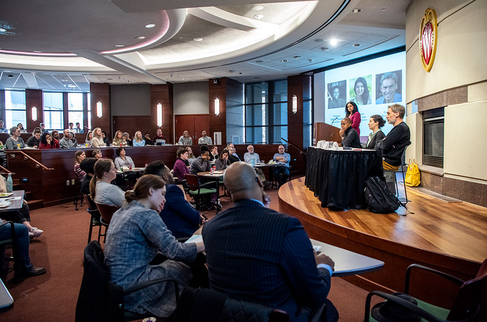 Binnu Palta Hill, assistant dean for diversity and inclusion at WSB, leads a panel discussion called “Cancel Culture: Do Our Mistakes Define Us?” during a Diversity Lunch & Learn at Grainger Hall on March 2.