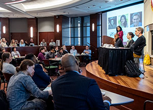 Binnu Palta Hill, assistant dean for diversity and inclusion at WSB, leads a panel discussion called “Cancel Culture: Do Our Mistakes Define Us?” during a Diversity Lunch & Learn at Grainger Hall on March 2.